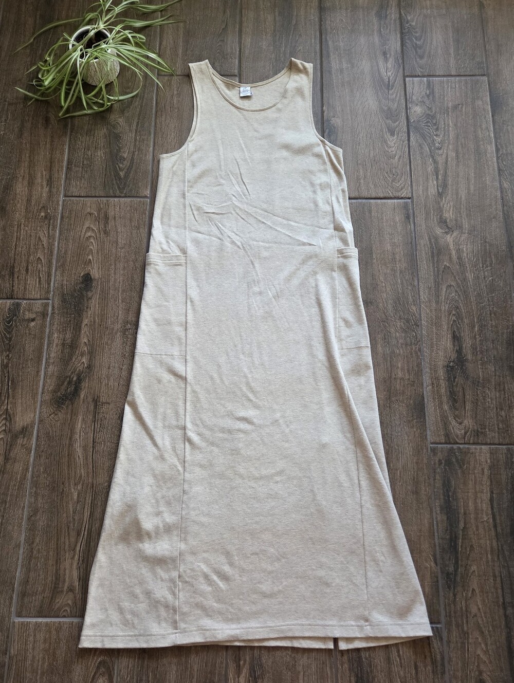 Peruvian Connection Cotton Maxi Tank Dress with Pockets in Heathered Cream